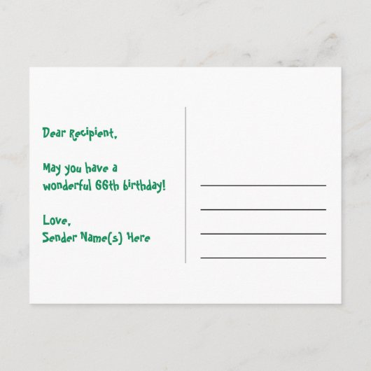 66歳の誕生日おめでとう：楽しいスター柄、虹66、名前 ポストカード (裏面)