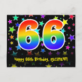 66歳の誕生日おめでとう：楽しいスター柄、虹66、名前 ポストカード (正面)