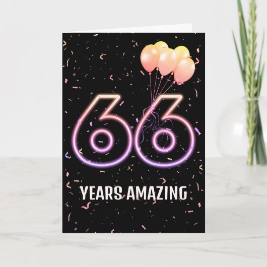 66歳の誕生日バルーンとコンフェティ カード (正面)
