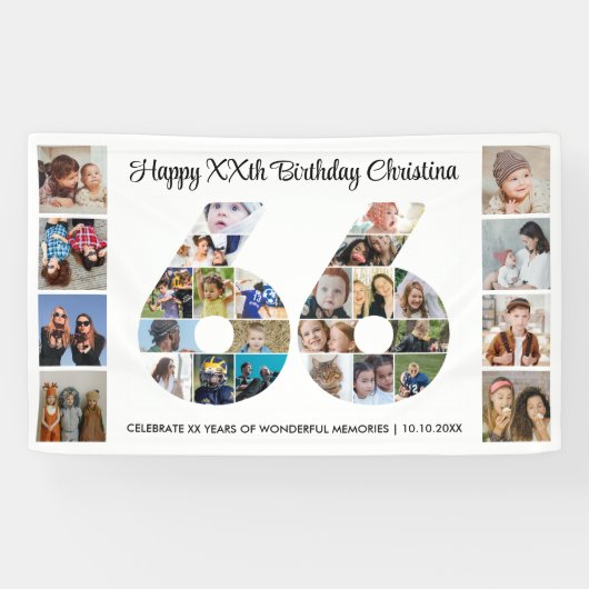 66歳の誕生日パーティーナンバー66フォトコラージュ 横断幕 (横)