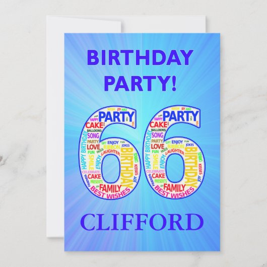 66歳の誕生日パーティー招待状 名前を追加 招待状 (正面)