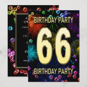66歳の誕生日パーティー招待 花火 バブル 招待状 (正面/裏面)