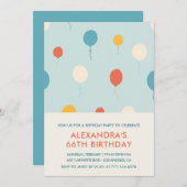 66歳の誕生日招待状バルーンモダン 招待状 (正面/裏面)