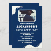 66歳シンプル招待状メンフォトネイビー 招待状 (正面/裏面)