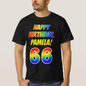 66番目の誕生日— はっきりした、おもしろい、Rainbow 66、名前をカスタムする Tシャツ (正面)