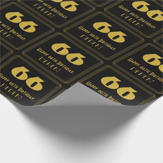 66番目の誕生日-インスパイアアールデコルック"66" & Name ラッピングペーパー (角)