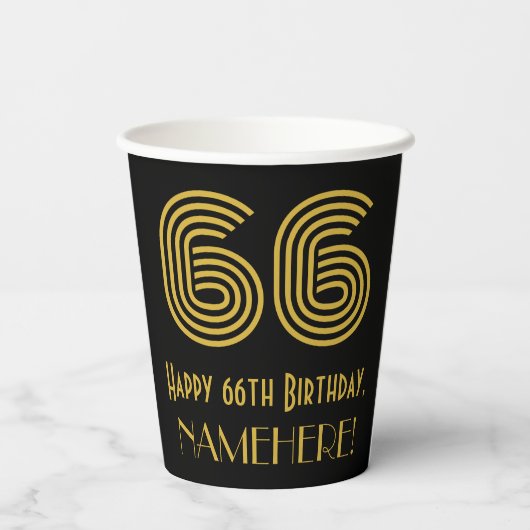 66番目の誕生日:インスパイアアールデコ検索"66" & Name 紙コップ (裏面)