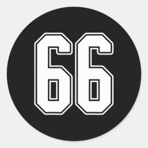 #66白のアウトライン番号66 Sports Fan Jersey Style ラウンドシール