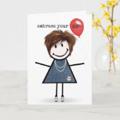 66誕生日スティックスフィギュア赤気球 カード (黄色い花)