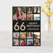 66誕生日フォトコラージュ13枚フォトブラック&金ゴールド カード (黄色い花)