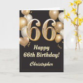 66誕生日ブラック&金ゴールドバルーン紙吹雪 カード (黄色い花)