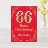 66誕生日赤と金ゴールドグリッター枠 カード (黄色い花)