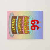 66誕生日:おもしろいケーキとキャンドル+名前をカスタムする ジグソーパズル (横)