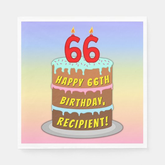 66誕生日:おもしろいケーキとキャンドル+名前をカスタムする スタンダードランチョンナプキン (正面)