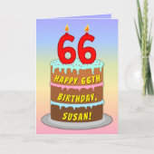 66誕生日—おもしろいケーキ&キャンドル、名前をカスタムする付き カード (正面)