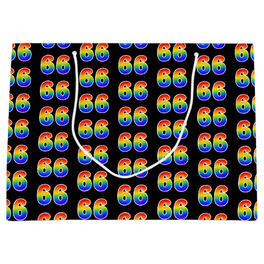66誕生日:おもしろいレインボーイベントナンバー66パターン ラージペーパーバッグ (正面)