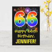 66誕生日:おもしろい花火パターン+虹66 カード (黄色い花)