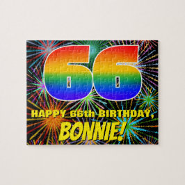 66誕生日:おもしろい、お祝カラフルい花火 ジグソーパズル