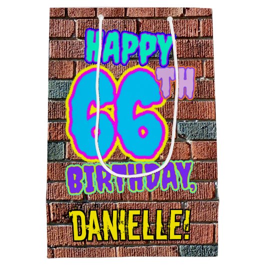 66誕生日:おもしろい、アーバングラフィティインスパイアルック ミディアムペーパーバッグ (裏面)