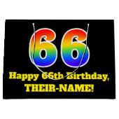 66誕生日～おもしろい, カラフル, 鮮やか, Rainbow 66 ラージペーパーバッグ (正面)