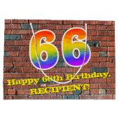 66誕生日:おもしろい、グラフィティインスパイアレインボーー# 66 ラージペーパーバッグ (裏面)