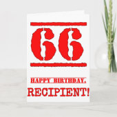 66誕生日:おもしろい、赤ゴムスタンプルックインスパイアス カード (正面)