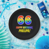 66誕生日: はっきりした,おもしろい,シンプル虹， 66 ペーパープレート (パーティー)