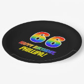 66誕生日: はっきりした,おもしろい,シンプル虹， 66 ペーパープレート (アングル)