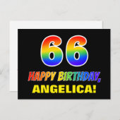 66誕生日: はっきりした,おもしろい,シンプル虹, 66 ポストカード (正面/裏面)