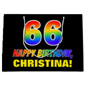 66誕生日: はっきりした,おもしろい,シンプル虹, 66 ラージペーパーバッグ (正面)