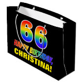 66誕生日: はっきりした,おもしろい,シンプル虹, 66 ラージペーパーバッグ (裏面アングル)