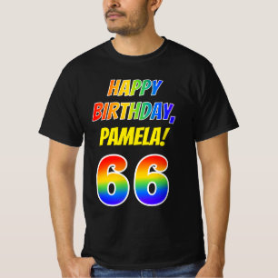 66誕生日— はっきりした,おもしろい，レインボー66,名前をカスタムする Tシャツ