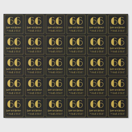 66誕生日~アールデコインスパイアルック"66",名前 ラッピングペーパー (フラット)