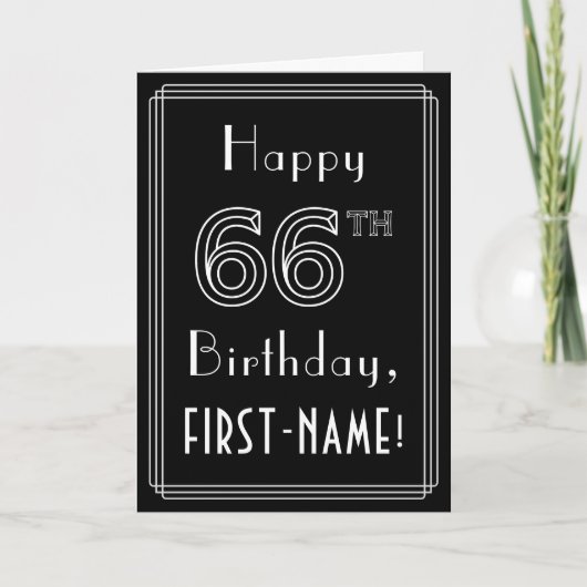 66誕生日:アールデコスタイル番号66および名前をカスタムする カード (正面)