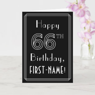 66誕生日:アールデコスタイル番号66および名前をカスタムする カード