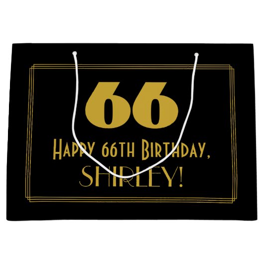 66誕生日— アールデコ刺激を受けたの検索「66」と名前 ラージペーパーバッグ (正面)