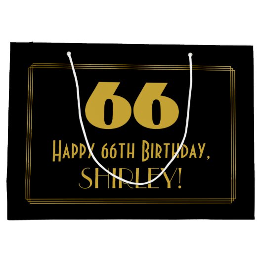 66誕生日— アールデコ刺激を受けたの検索「66」と名前 ラージペーパーバッグ (裏面)