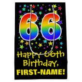 66誕生日:カラフルスターズパターン&レインボー66 ミディアムペーパーバッグ (裏面)