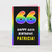 66誕生日:カラフルレインボー# 66,名前をカスタムする カード (正面)
