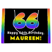 66誕生日:カラフルレインボー# 66,名前をカスタムする ラージペーパーバッグ (正面)