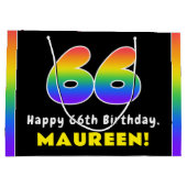 66誕生日:カラフルレインボー# 66,名前をカスタムする ラージペーパーバッグ (裏面)