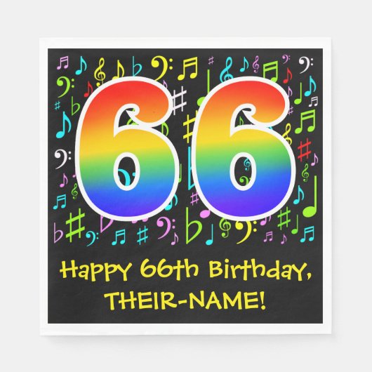 66誕生日-カラフル音楽シンボル, Rainbow 66 スタンダードランチョンナプキン (正面)