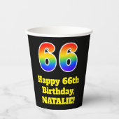 66誕生日:カラフル、おもしろい、エキサイティング、虹66 紙コップ (正面)