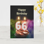 66誕生日(ケーキとキャンドル) カード (黄色い花)