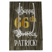66誕生日:フェイク金ゴールドルック&ウッドフェイクパターン ミディアムペーパーバッグ (裏面)