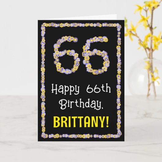 66誕生日:フローラ花数名前をカスタムする カード (黄色い花)