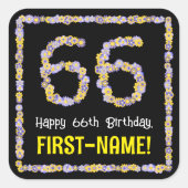 66誕生日:フローラ花数名前をカスタムする スクエアシール (正面)