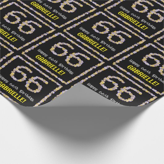 66誕生日:フローラ花数名前をカスタムする ラッピングペーパー (角)