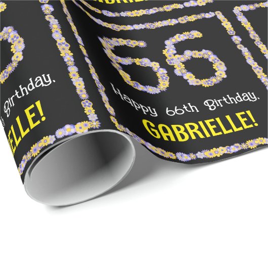 66誕生日:フローラ花数名前をカスタムする ラッピングペーパー (ロールコーナー)
