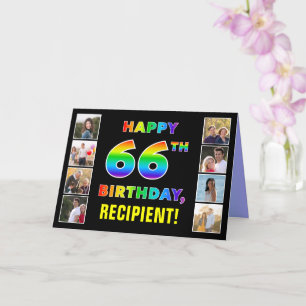 66誕生日:レインボー文字カスタム、写真&名前 カード